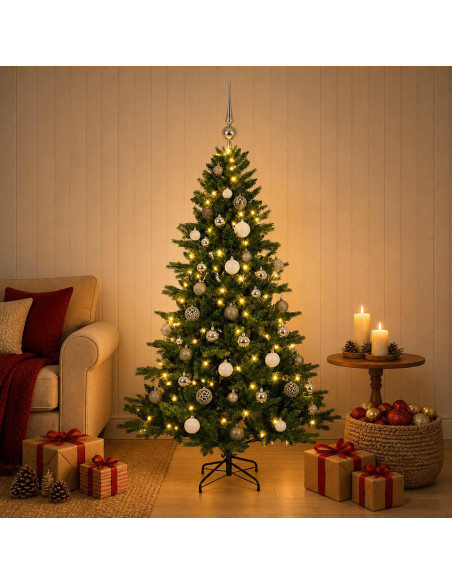 Albero di Natale artificiale con palline 120 cm 150 LED