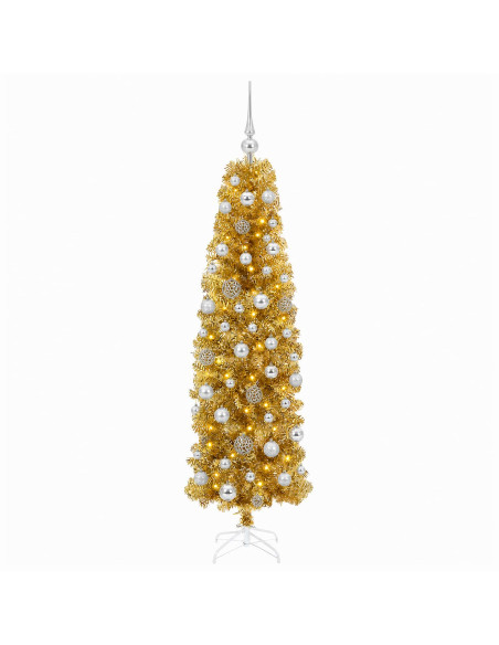 Albero di Natale Slim artificiale con palline 180 cm 300 LED