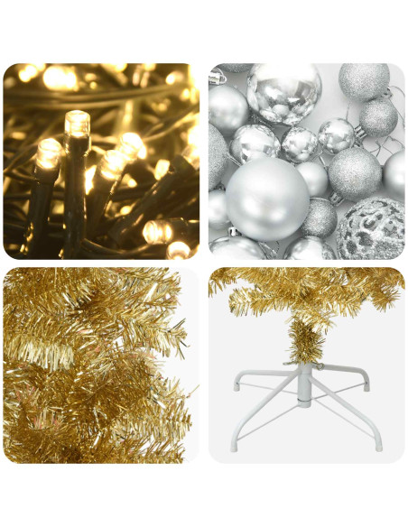 Albero di Natale Slim artificiale con palline 180 cm 300 LED