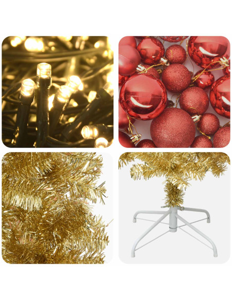 Albero di Natale Slim artificiale con palline 180 cm 300 LED