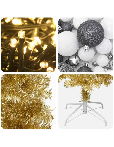 Albero di Natale Slim artificiale con palline 180 cm 300 LED