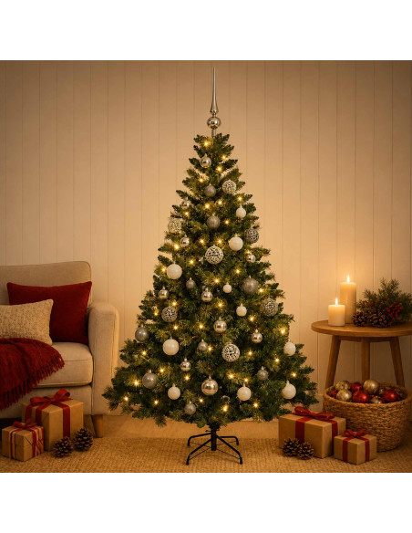 Albero di Natale Artificiale con Palline 120 cm 150 LED