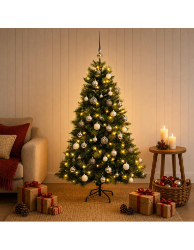 Albero di Natale artificiale con palline 120 cm 150 LED