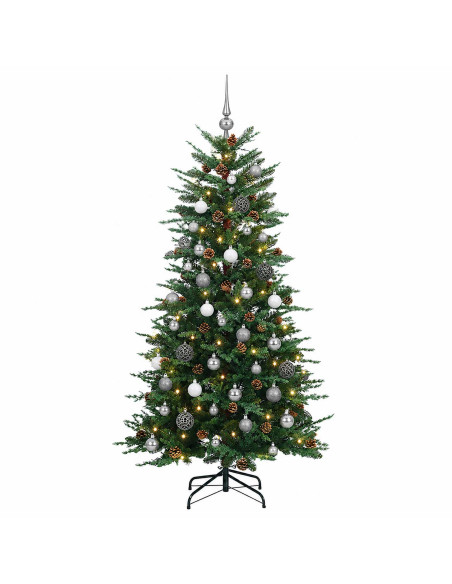 Albero di Natale artificiale con palline 120 cm 150 LED