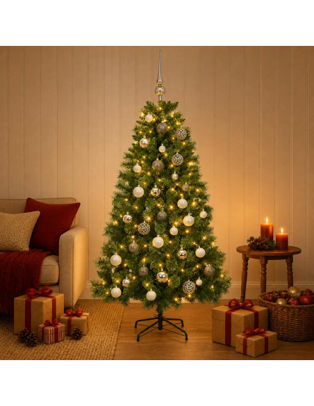 Albero di Natale artificiale con palline 120 cm 150 LED
