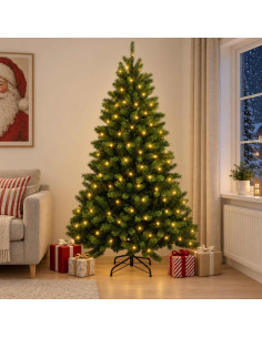 Albero di Natale Artificiale con Rami Pieghevoli 180 cm 300 LED