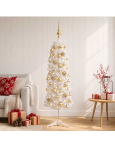 Albero di Natale Artificiale Slim con Palline 120 cm 150 LED