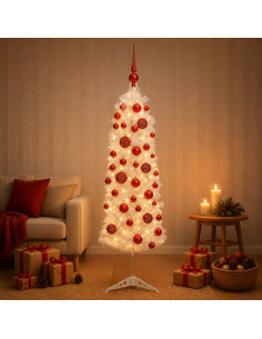 Albero di Natale Artificiale Slim con Palline 120 cm 150 LED