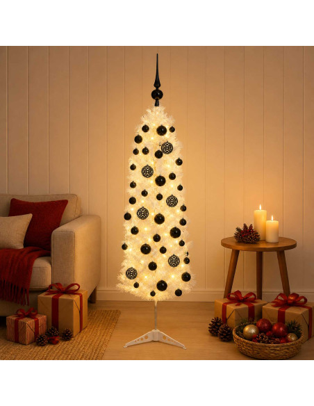 Albero di Natale Artificiale Slim con Palline 120 cm 150 LED