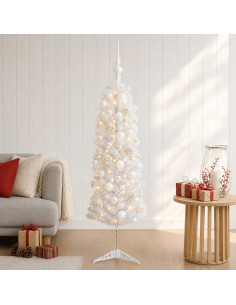 Albero di Natale Artificiale Slim con Palline 120 cm 150 LED