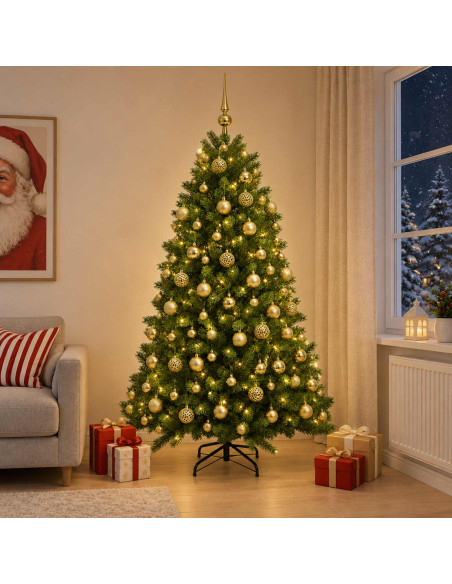 Albero di Natale Artificiale con Palline 180 cm 300 LED
