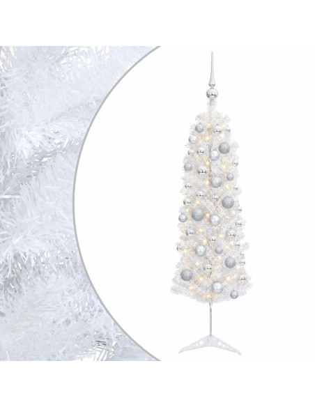 Albero di Natale Artificiale Slim con Palline 120 cm 150 LED