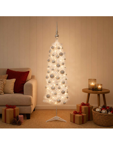 Albero di Natale Artificiale Slim con Palline 120 cm 150 LED