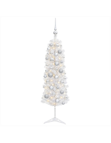 Albero di Natale Artificiale Slim con Palline 120 cm 150 LED