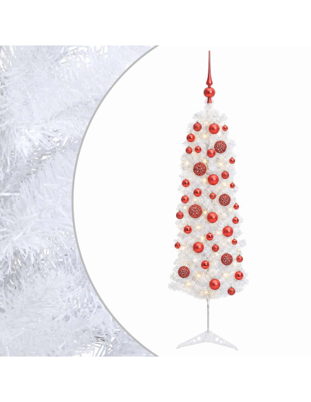 Albero di Natale Artificiale Slim con Palline 120 cm 150 LED