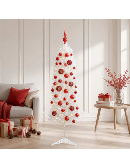 Albero di Natale Artificiale Slim con Palline 120 cm 150 LED