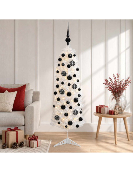 Albero di Natale Artificiale Slim con Palline 120 cm 150 LED