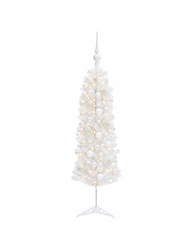Albero di Natale Artificiale Slim con Palline 120 cm 150 LED