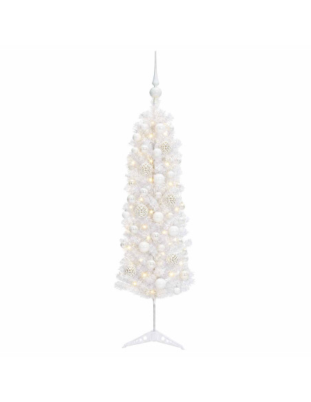 Albero di Natale Artificiale Slim con Palline 120 cm 150 LED