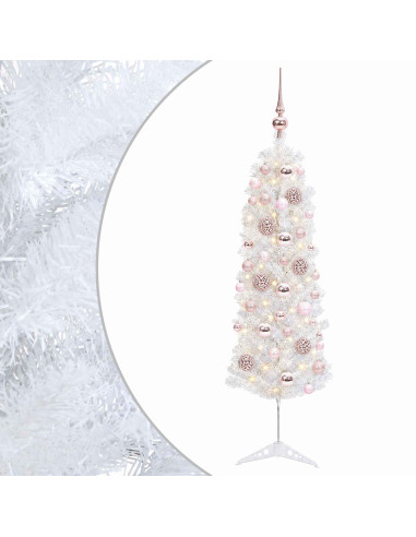 Albero di Natale Artificiale Slim con Palline 120 cm 150 LED