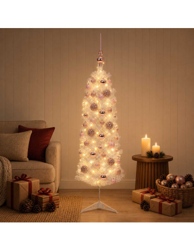 Albero di Natale Artificiale Slim con Palline 120 cm 150 LED
