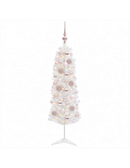 Albero di Natale Artificiale Slim con Palline 120 cm 150 LED