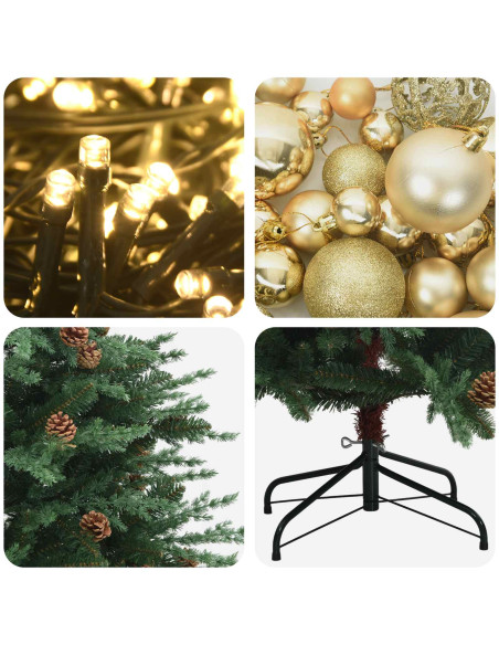 Albero di Natale artificiale con palline 210 cm 300 LED