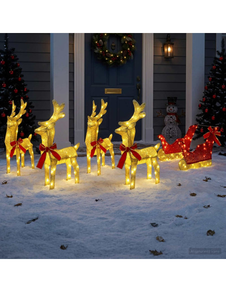 Renna di Natale con slitta 5 pz 240 LED Bianco caldo