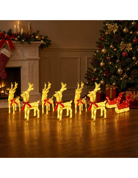 Renna di Natale con slitta 7 pz 320 LED Bianco caldo