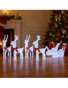 Renna di Natale con slitta 5 pz 240 LED Bianco freddo