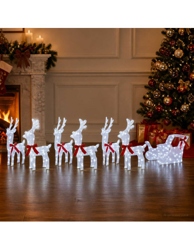 Renna di Natale con slitta 7 pz 320 LED Bianco freddo