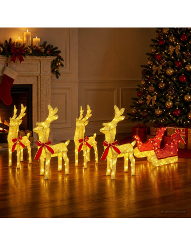 Renna di Natale con slitta 5 pz 240 LED Bianco caldo