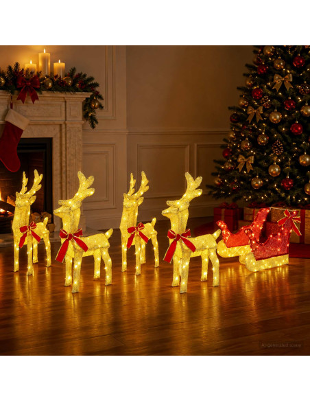 Renna di Natale con slitta 5 pz 240 LED Bianco caldo