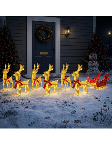 Renna di Natale con slitta 7 pz 320 LED Bianco caldo