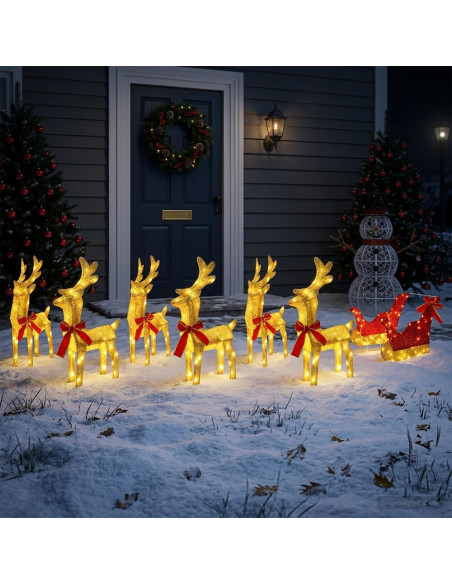 Renna di Natale con slitta 7 pz 320 LED Bianco caldo
