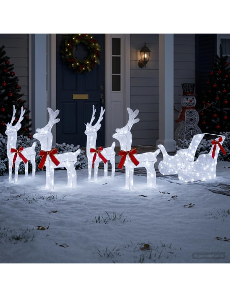 Renna di Natale con slitta 5 pz 240 LED Bianco freddo