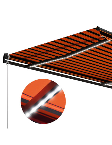 Tenda Retrattile Manuale con LED 600x300 cm Arancione e Marrone