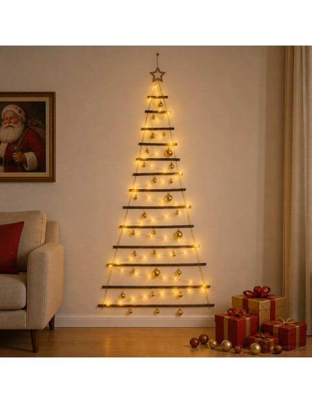 Albero di Natale appeso con palle 180 cm 100 LED Bianco caldo