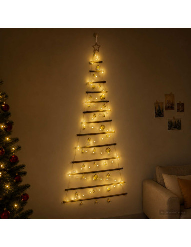 Albero di Natale appeso con palle 180 cm 100 LED Bianco caldo