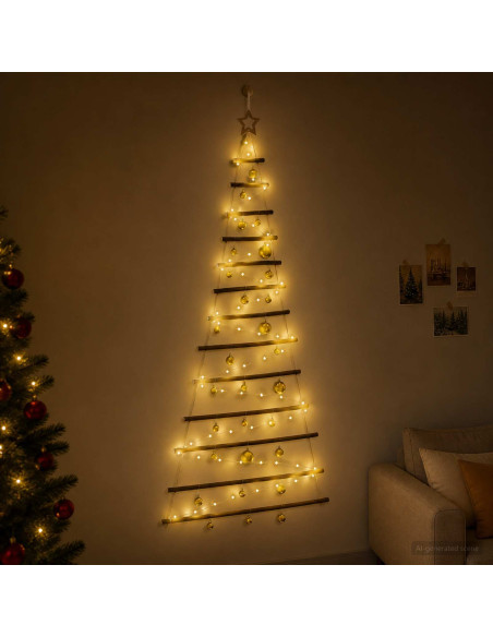 Albero di Natale appeso con palle 180 cm 100 LED Bianco caldo
