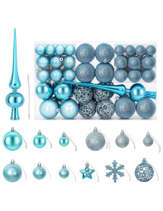 Set di Palline di Natale 111 pz Turchese 6 cm Polistirolo