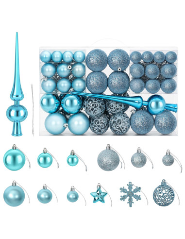 Set di Palline di Natale 111 pz Turchese 6 cm Polistirolo