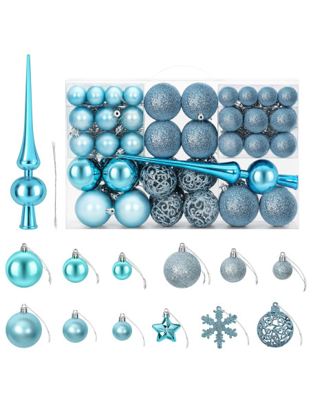Set di Palline di Natale 111 pz Turchese 6 cm Polistirolo
