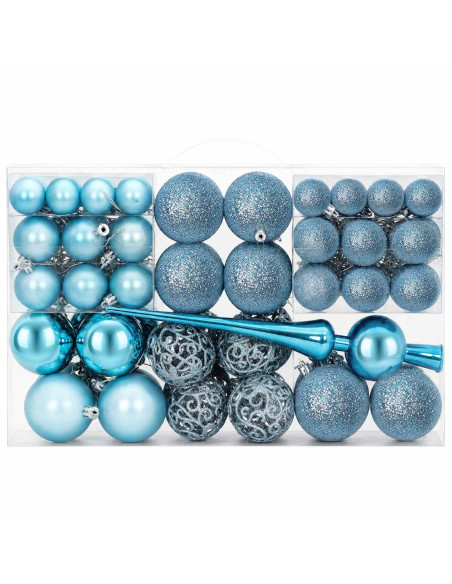 Set di Palline di Natale 111 pz Turchese 6 cm Polistirolo