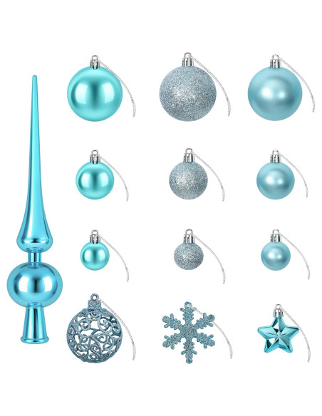 Set di Palline di Natale 111 pz Turchese 6 cm Polistirolo