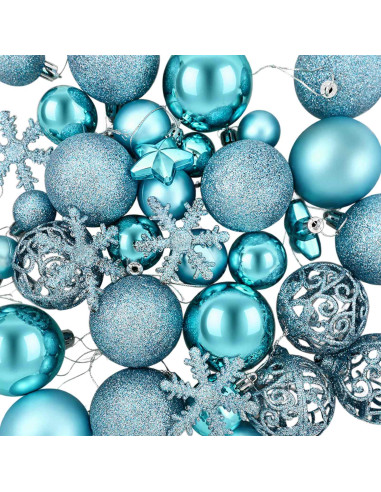Set di Palline di Natale 111 pz Turchese 6 cm Polistirolo