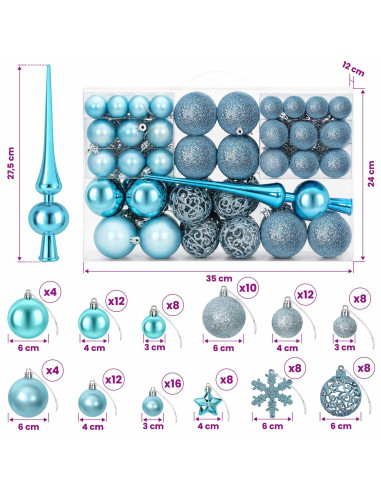 Set di Palline di Natale 111 pz Turchese 6 cm Polistirolo