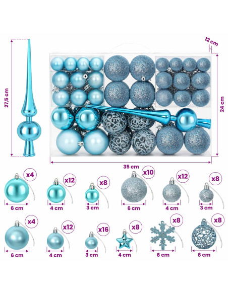 Set di Palline di Natale 111 pz Turchese 6 cm Polistirolo