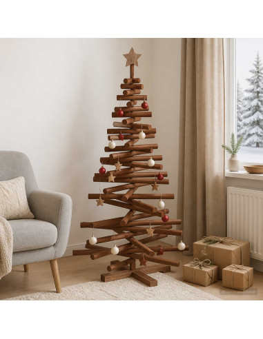 Albero di Natale in legno KOTKA 120 cm Legno Massello di Pino