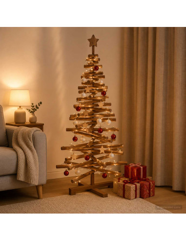 Albero di Natale in legno KOTKA 120 cm Legno Massello di Pino